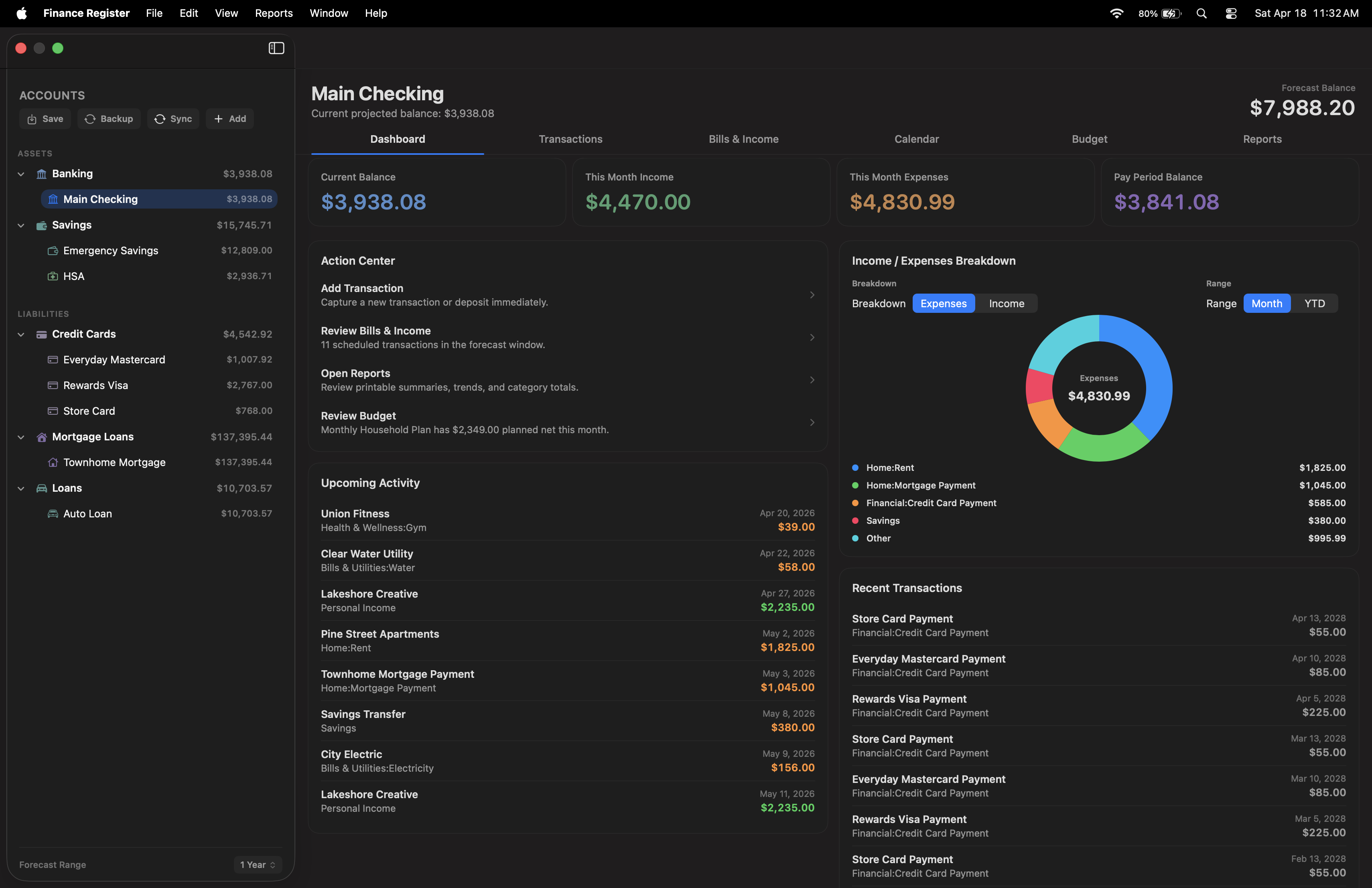 Finance Register dashboard preview